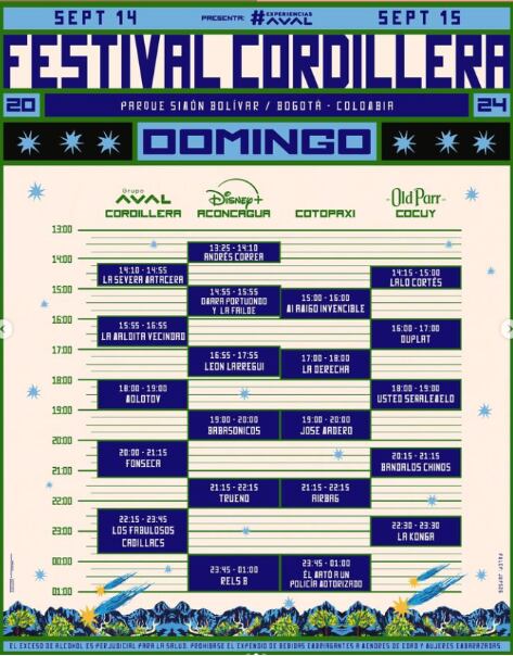 Artistas que se presentarán el domingo 15 de septiembre en el Festival Cordillera