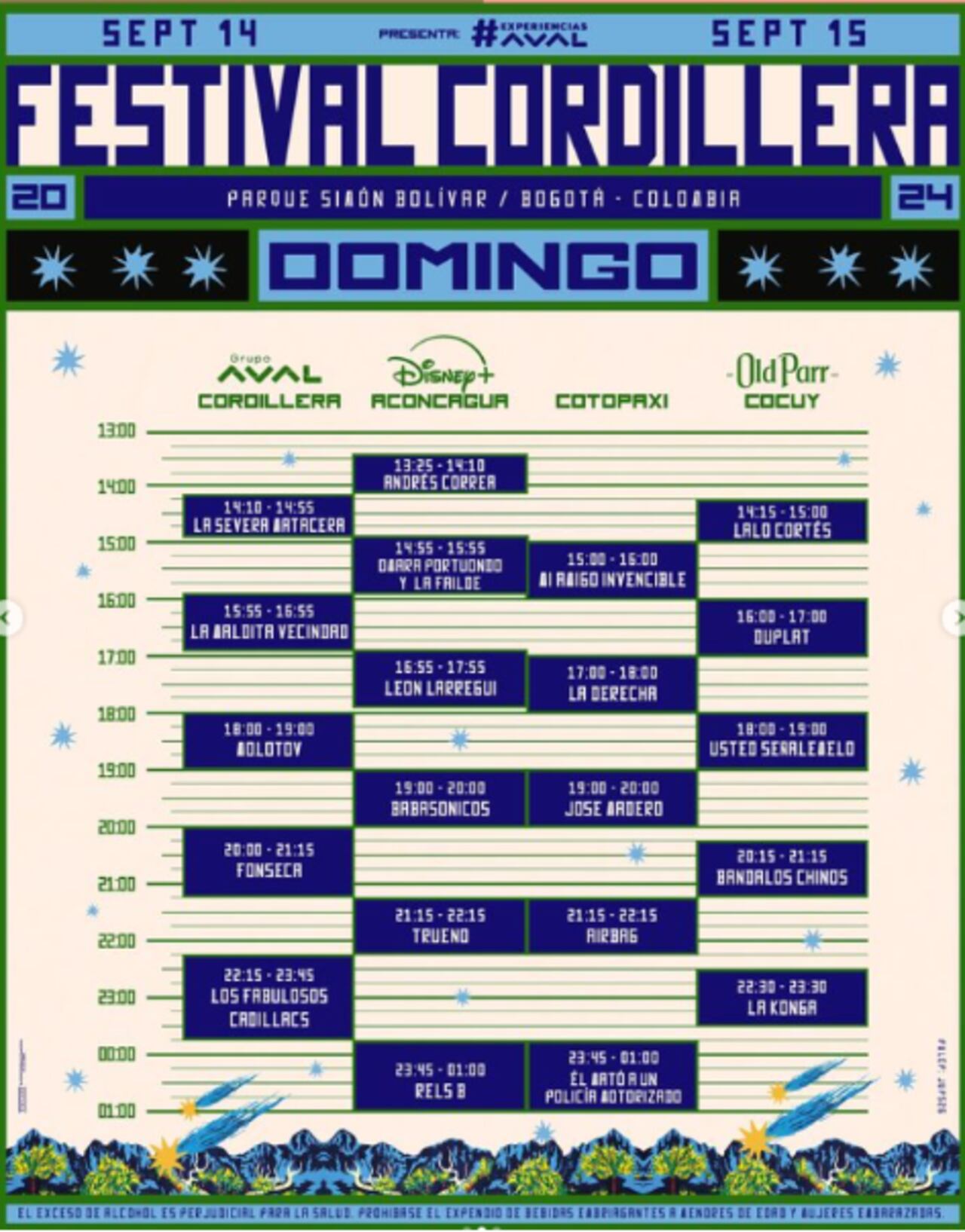 Artistas que se presentarán el domingo 15 de septiembre en el Festival Cordillera