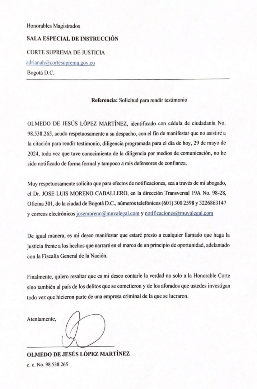 Comunicado de Olmedo López.