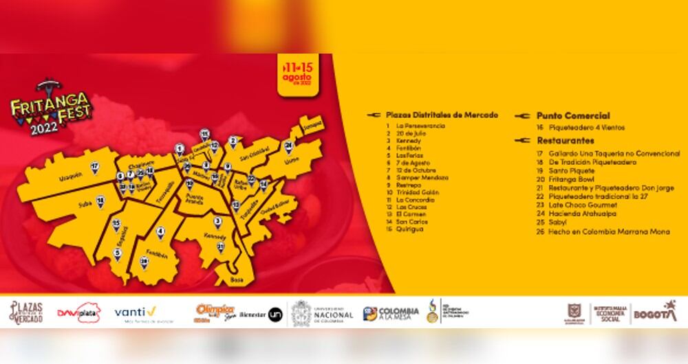 Restaurantes que participarán de la Fritanga Fest 2022.