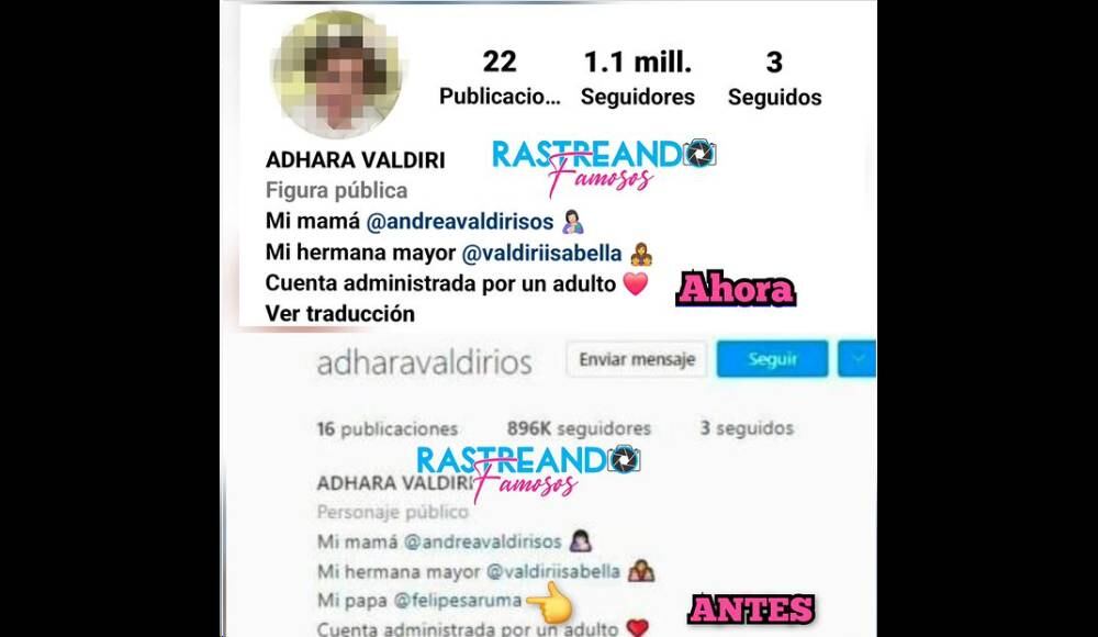 Cambio en el perfil de Adhara Valdiri en Instagram.