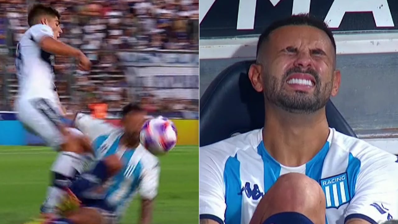 Edwin Cardona en el choque que significó el golpe que lo sacó del partido en medio de muestras de dolor.