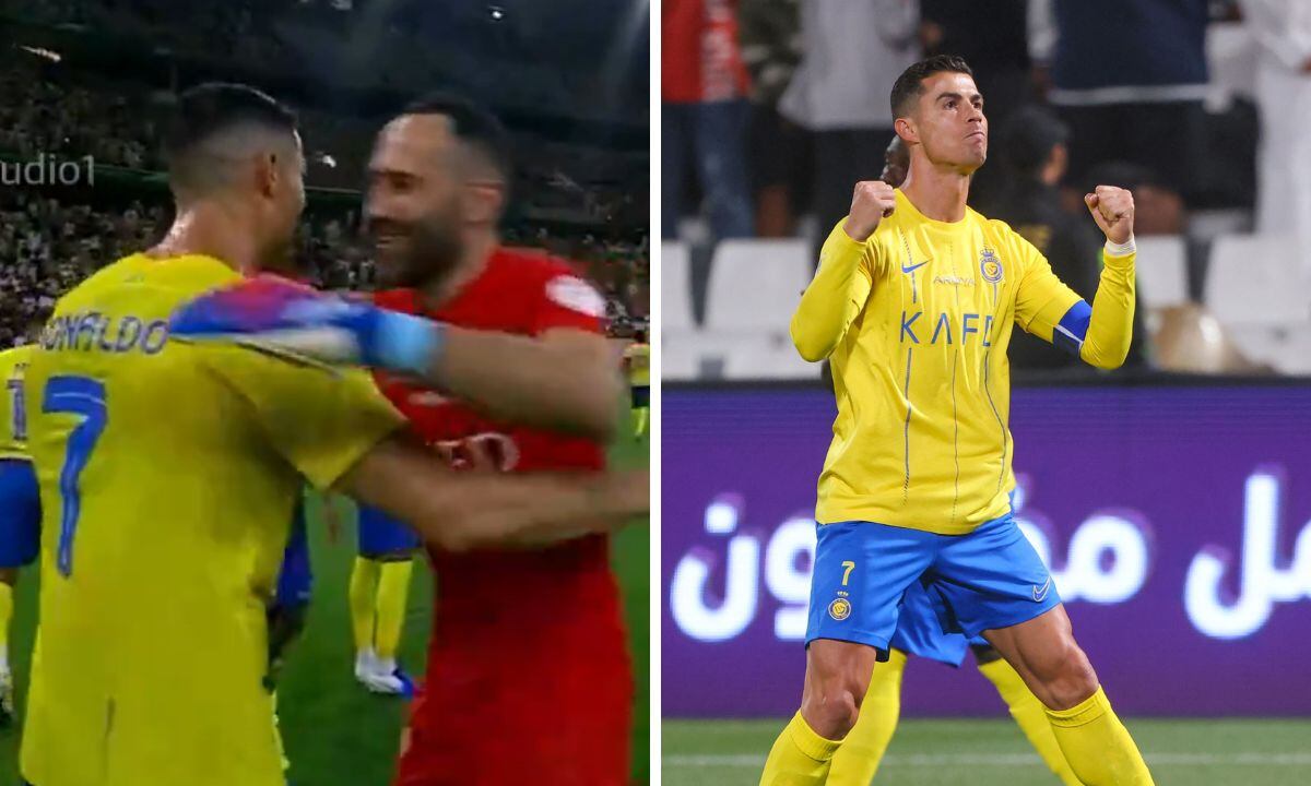 David Ospina y Cristiano se abrazan.