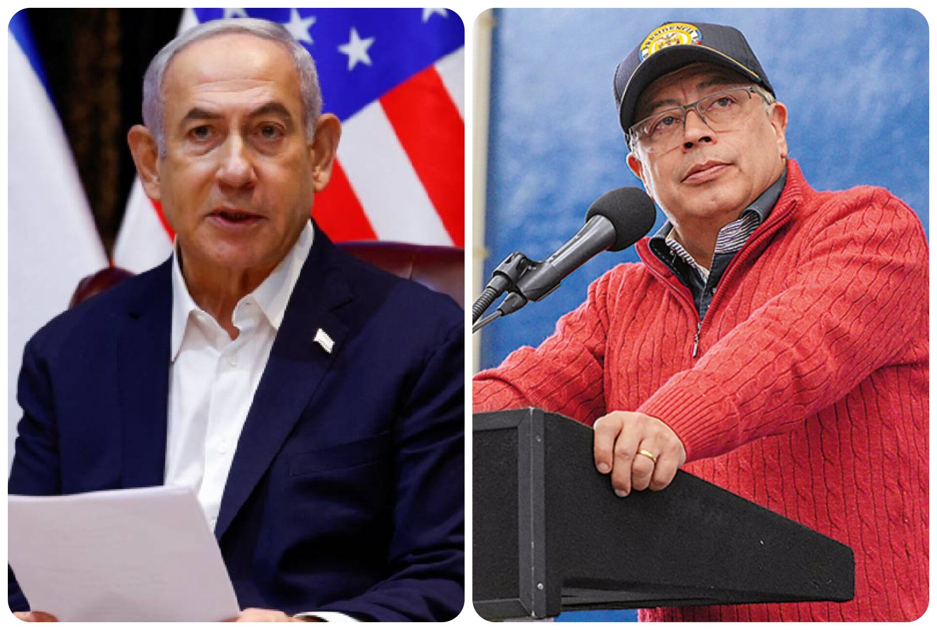 El primer ministro de Israel, Benjamin Netanyahu, y el presidente de Colombia, Gustavo Petro.