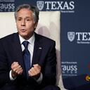 El secretario de Estado de Estados Unidos, Antony Blinken, habla durante una conversación en el campus de la Universidad de Texas, el miércoles 4 de octubre de 2023, en Austin, Texas. (AP Foto/Eric Gay)