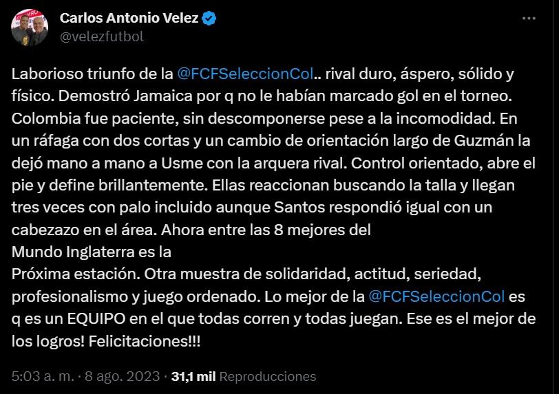 Carlos Antonio Vélez y su opinión de la victoria colombiana.