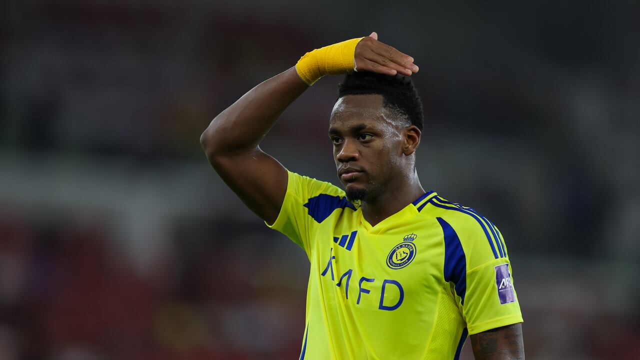 JEDDAH, SAUDI ARABIA - APRIL 26: Jhon Duran of Al Nassr celebrates after scoring the 4th goal during the AFC Champions League Elite - Quarter Final match between Yokohama Marinosi and Al Nassr at Prince Abdullah Al Faisal Stadium on April 26, 2025 in Jeddah, Saudi Arabia. (Photo by Yasser Bakhsh/Getty Images)
