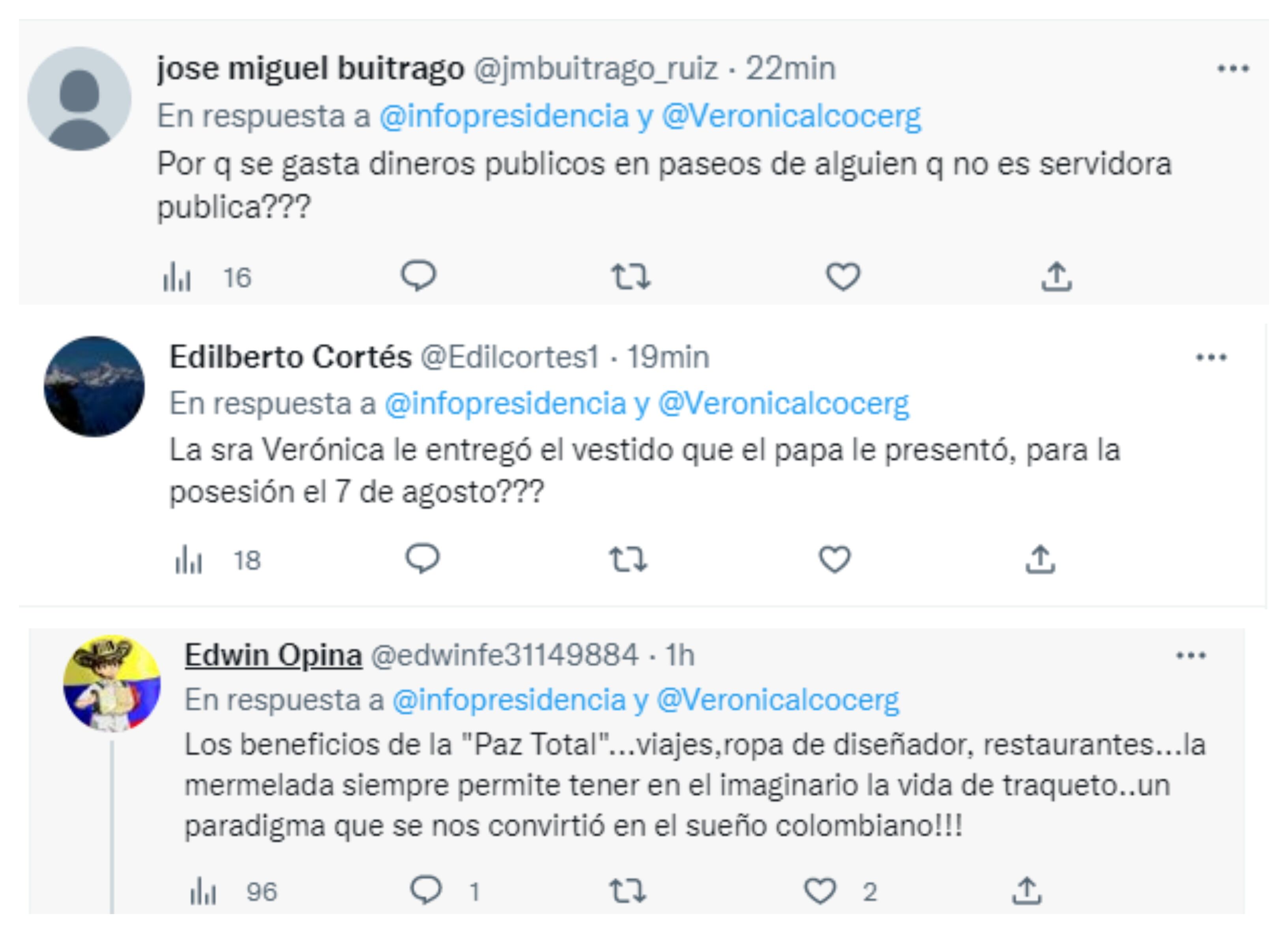Algunas críticas expuestas por usuarios de Twitter frente al encuentro entre la primera dama, Verónica Alcocer, y el papa Francisco, en Ciudad del Vaticano.