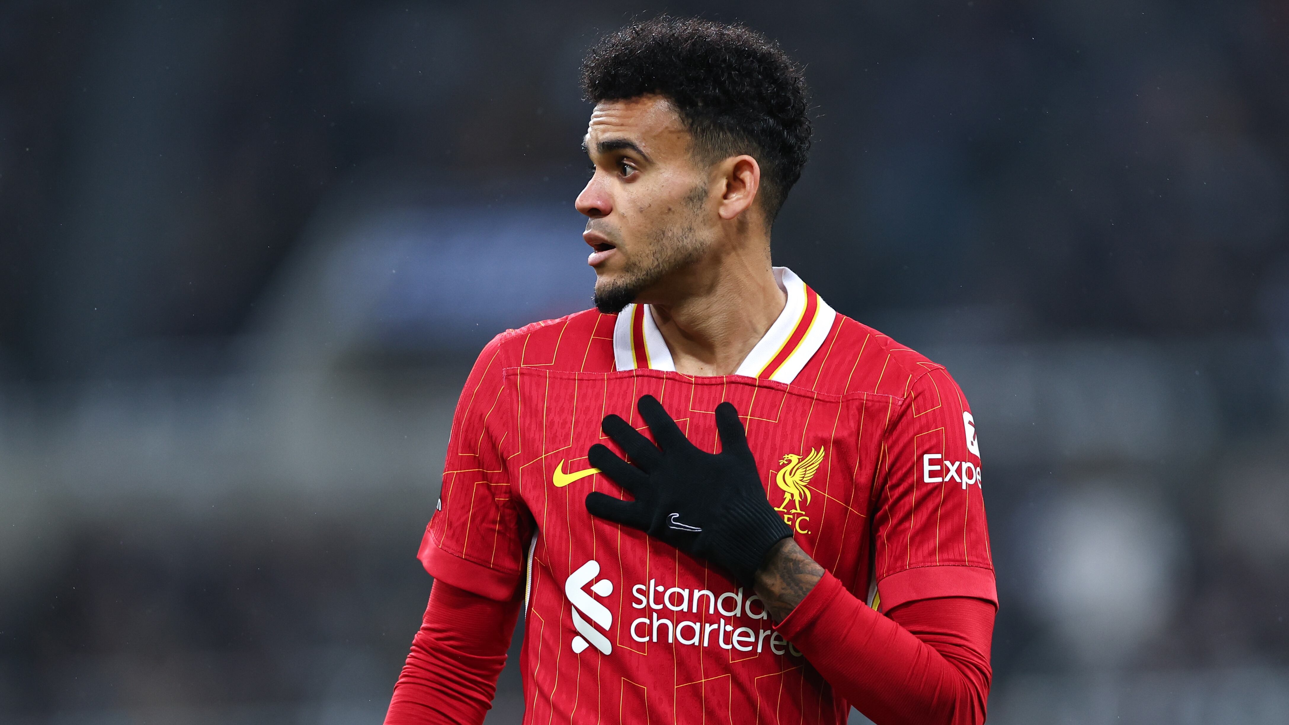 NEWCASTLE UPON TYNE, ENGLAND - DECEMBER 4: Luis Diaz of Liverpool during the Premier League match between Newcastle United FC and Liverpool FC at St James' Park on December 4, 2024 in Newcastle upon Tyne, England. (Photo by Robbie Jay Barratt - AMA/Getty Images)