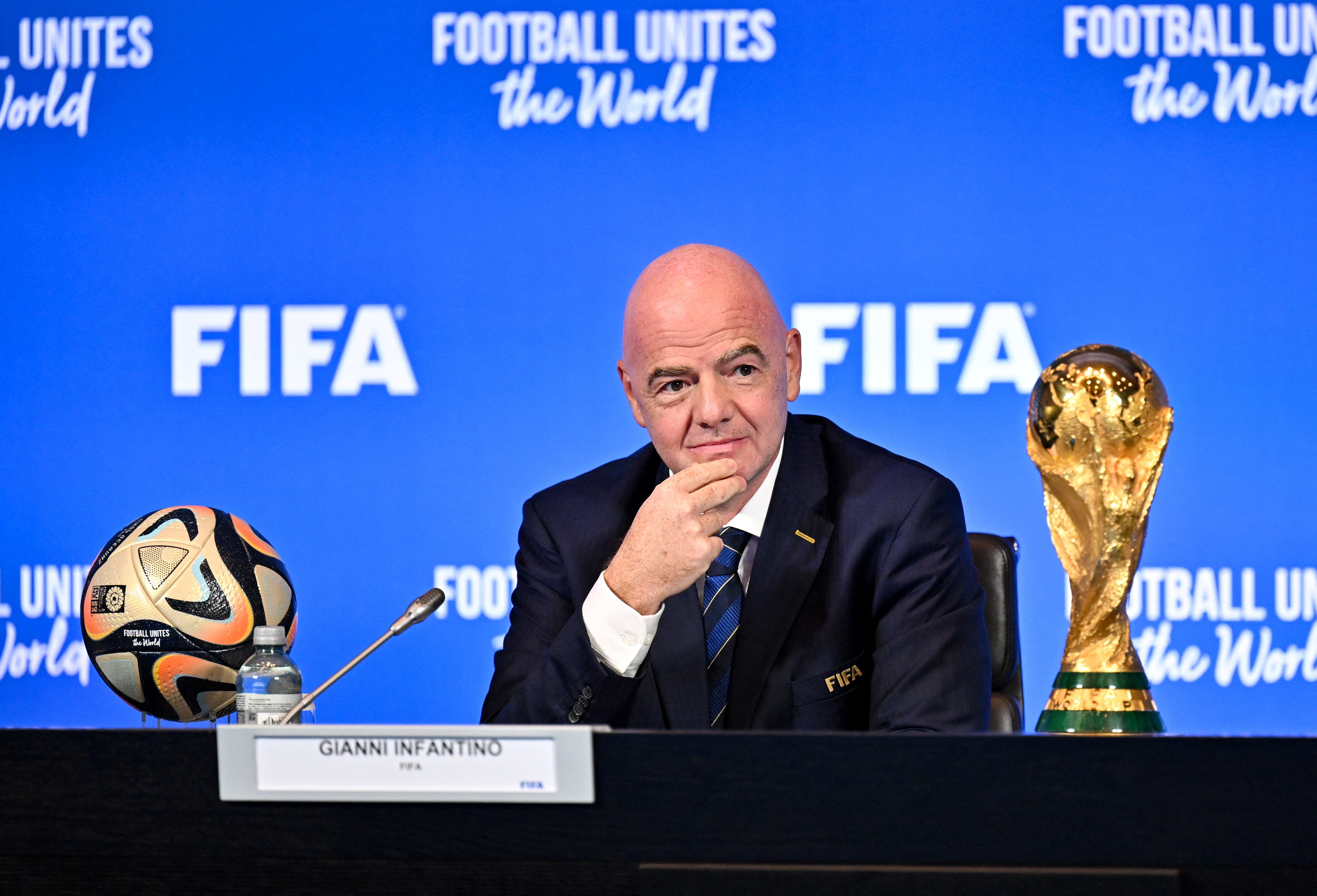 Soccer Football - FIFA Virtual Council Meeting - Zurich, Switzerland - October 4, 2023  FIFA President Gianni Infantino during the meeting  FIFA/Handout via REUTERS    ATTENTION EDITORS - THIS IMAGE HAS BEEN SUPPLIED BY A THIRD PARTY. NO RESALES. NO ARCHIVES