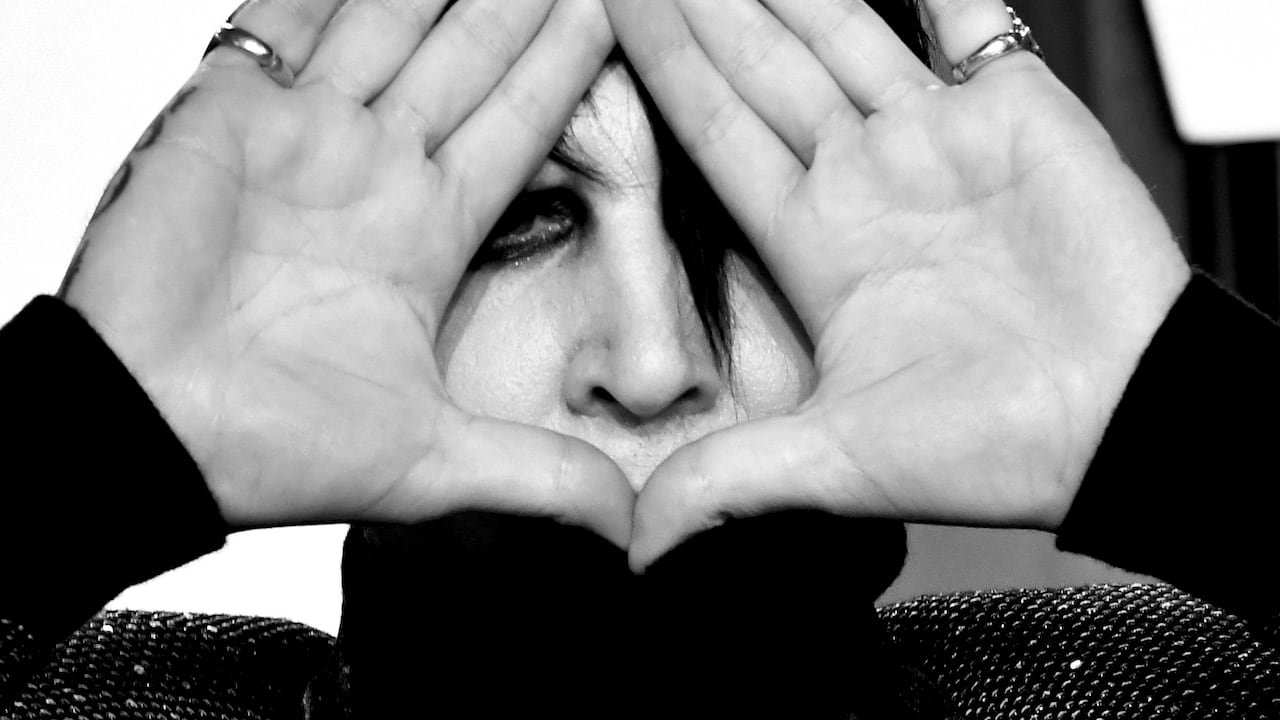 BEVERLY HILLS, CALIFORNIA - FEBRUARY 09: 2020 (EDITOR'S NOTE: Image digitally converted to black and white.) Marilyn Manson attends Vanity Fair Oscar Party Hosted By Radhika Jones at Wallis Annenberg Center for the Performing Arts on February 09, 2020 in Beverly Hills, California. (Photo by Frazer Harrison/Getty Images)