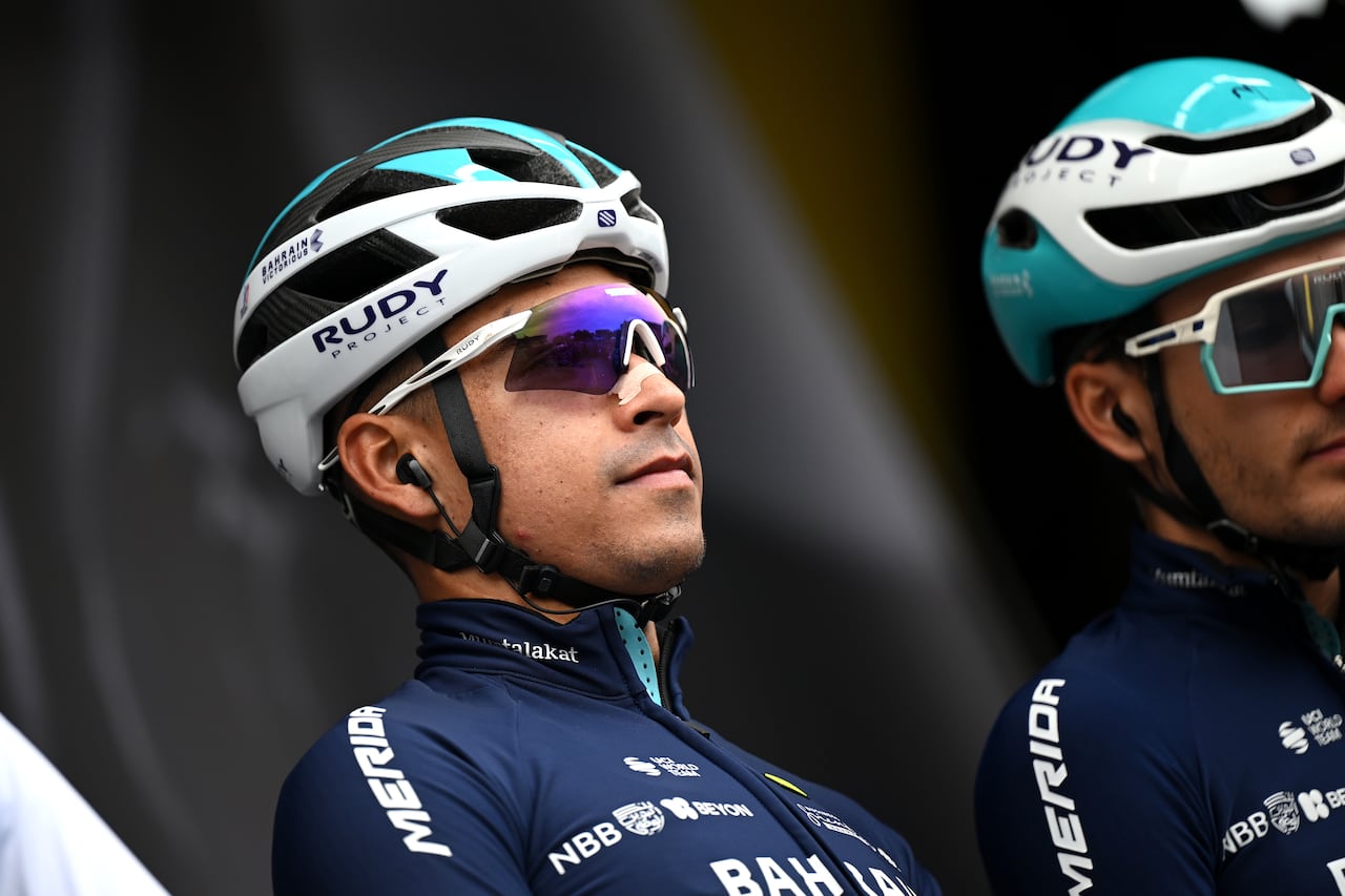 CINEY, BELGIUM - APRIL 23: Santiago Buitrago of Colombia and Team Bahrain Victorious prior to the 89th La Fleche Wallonne 2025 a 205.1km one day race from Ciney to Huy / #UCIWT / on April 23, 2025 in Ciney, Belgium. (Photo by Dario Belingheri/Getty Images)