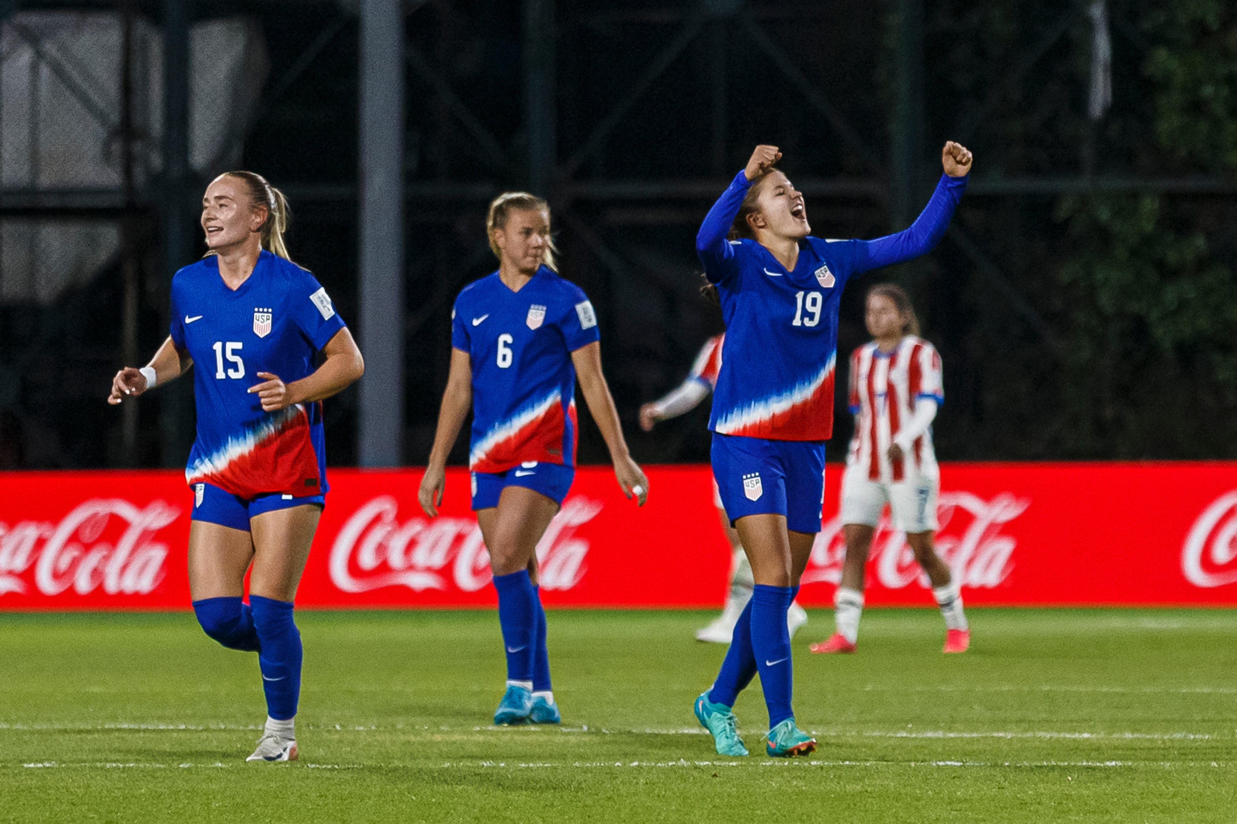 BOGOTA, COLOMBIA - SEPTEMBER 7: Pietra Tordin of United States (R) celebrates her goal with her teammates during a Group A match between USA and Paraguay as part of FIFA U-20 Women's World Cup Colombia 2024 at Estadio Metropolitano de Techo on September 7, 2024 in Bogota, Colombia. (Photo by Martín Fonseca/Eurasia Sport Images/Getty Images)