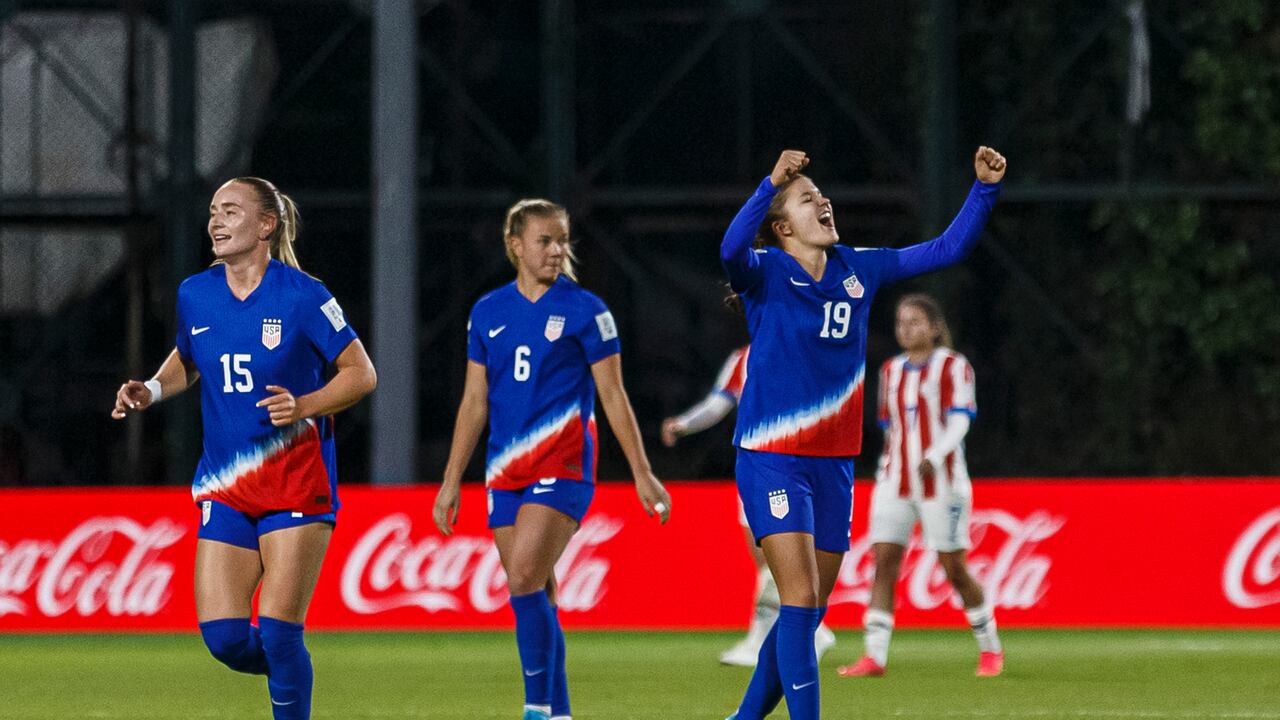 BOGOTA, COLOMBIA - SEPTEMBER 7: Pietra Tordin of United States (R) celebrates her goal with her teammates during a Group A match between USA and Paraguay as part of FIFA U-20 Women's World Cup Colombia 2024 at Estadio Metropolitano de Techo on September 7, 2024 in Bogota, Colombia. (Photo by Martín Fonseca/Eurasia Sport Images/Getty Images)