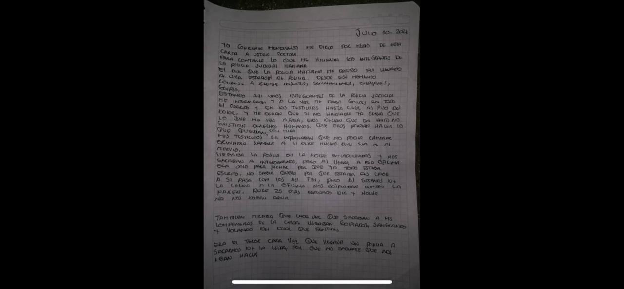 Otra de las cartas de uno de los colombianos capturados en Haití.