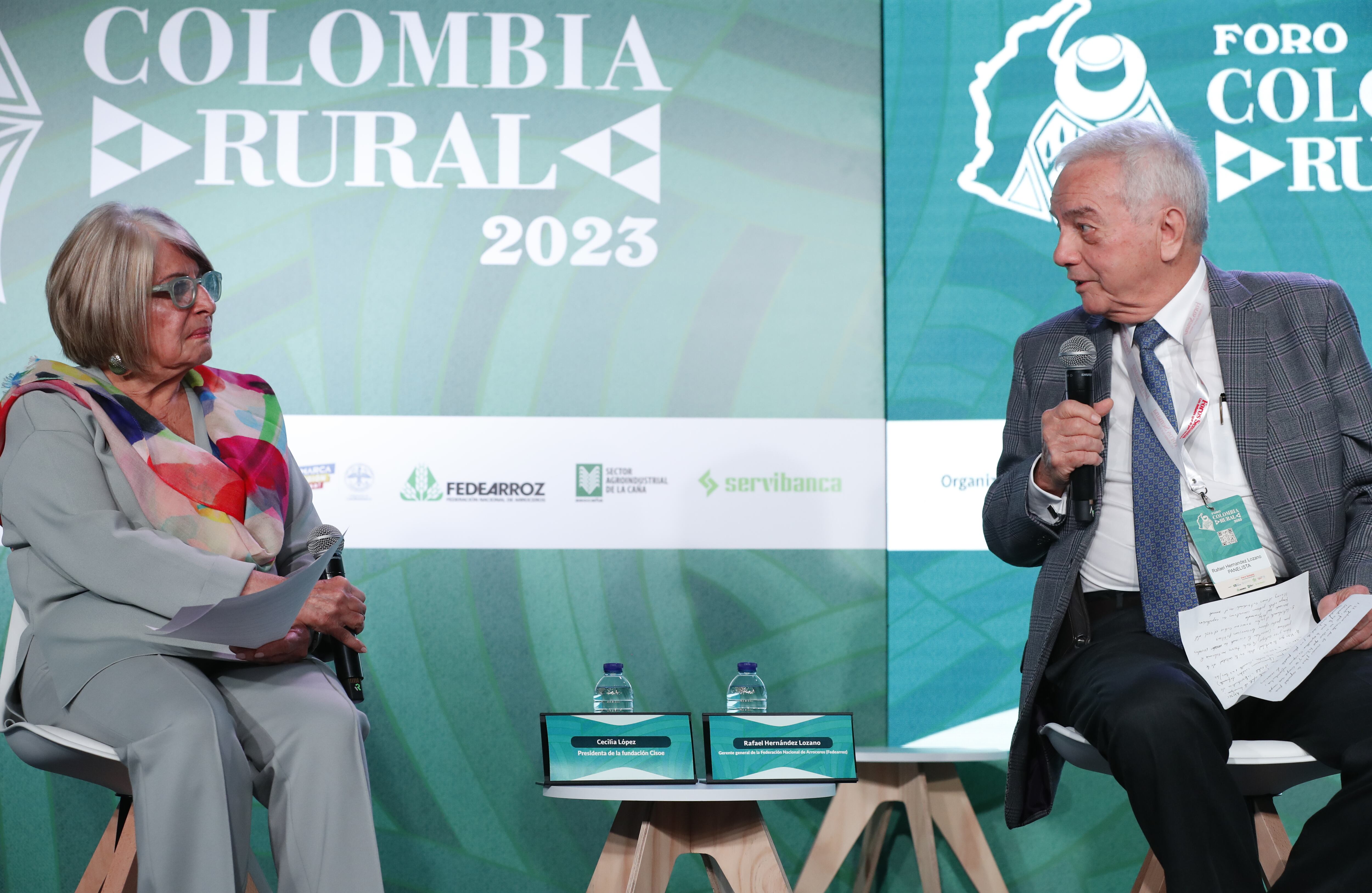 Cecilia López, exministra de agricultura y presidenta de la fundación Cisoe y Rafael Hernández Lozano, gerente general de la Federación Nacional de Arroceros (Fedearroz)