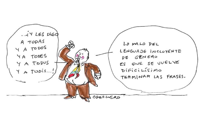 Hace unos días, SEMANA publicó esta caricatura de Antonio Caballero sobre el lenguaje incluyente, una abominación para él. 