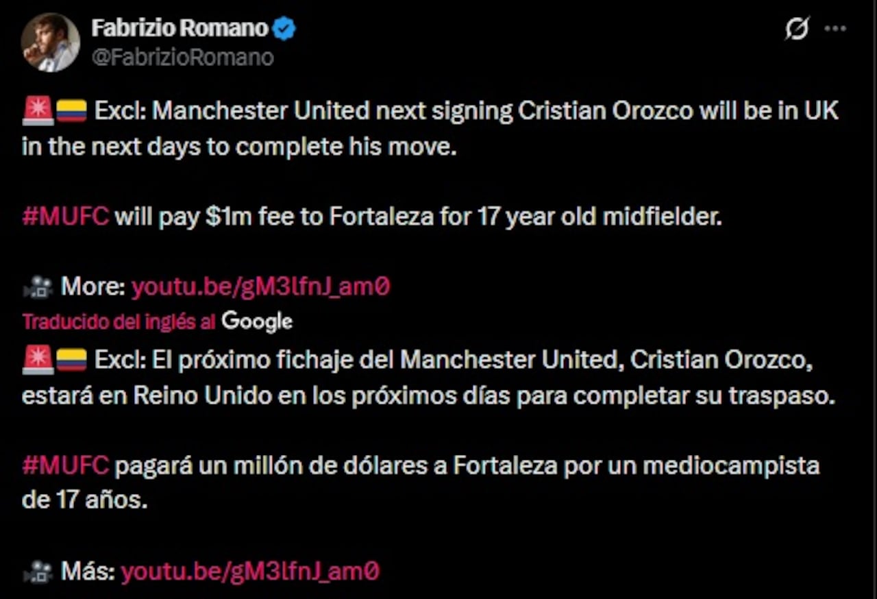 Pantallazo X: @FabrizioRomano