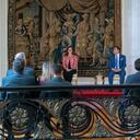 Secretaria Jurídica Paula Robledo y el magistrado Juan Manuel Laverde