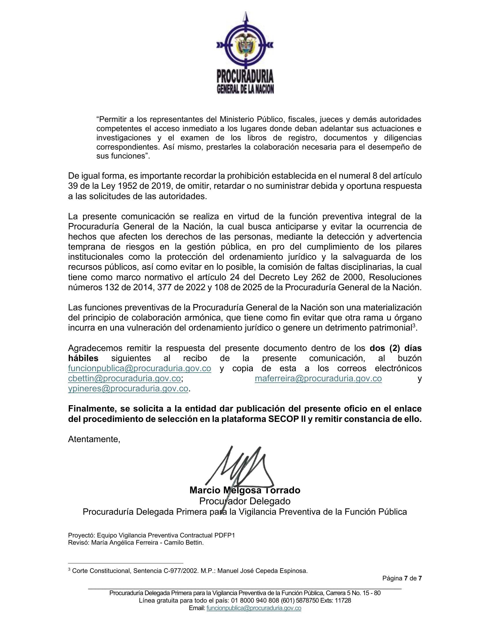 La carta de la Procuraduría sobre las presuntas irregularidades en el concurso de notarios