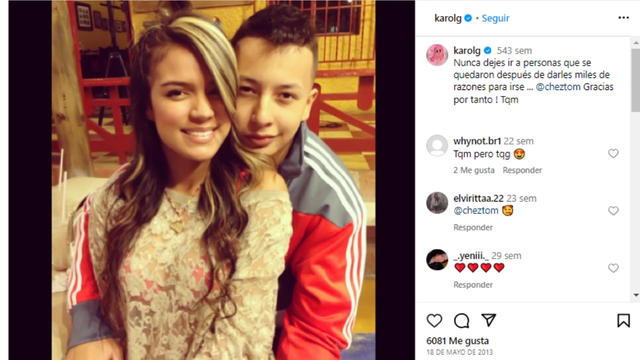 Karol G dedicó un amoroso mensaje a su pareja sentimental en el año 2013.