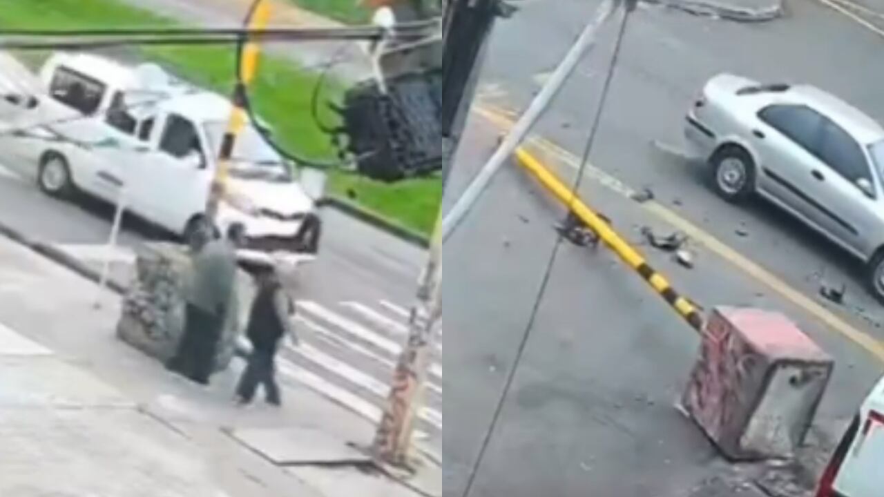 Momentos de la caída del semáforo.