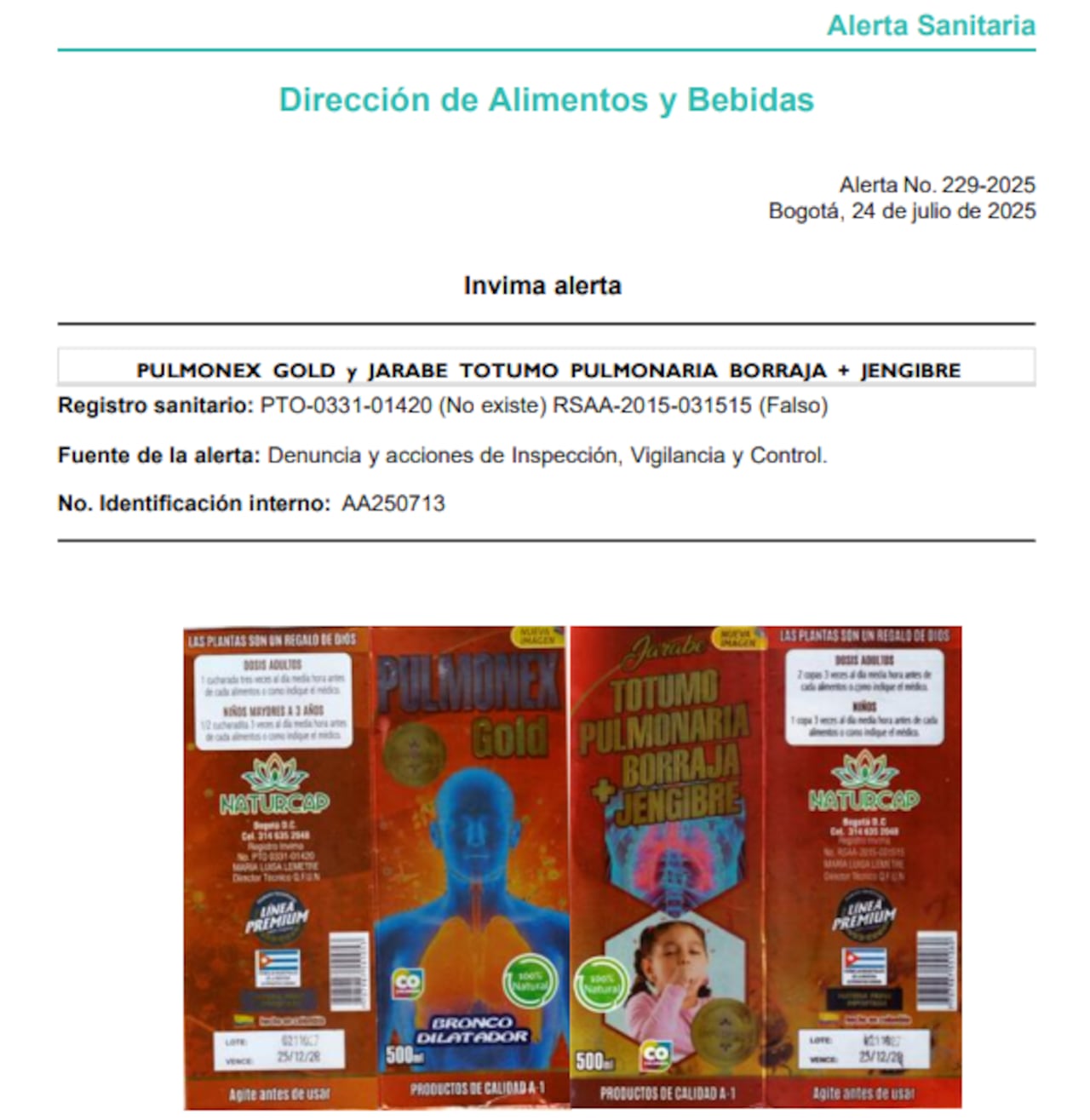 El producto tendría registros inexistentes y falsos.