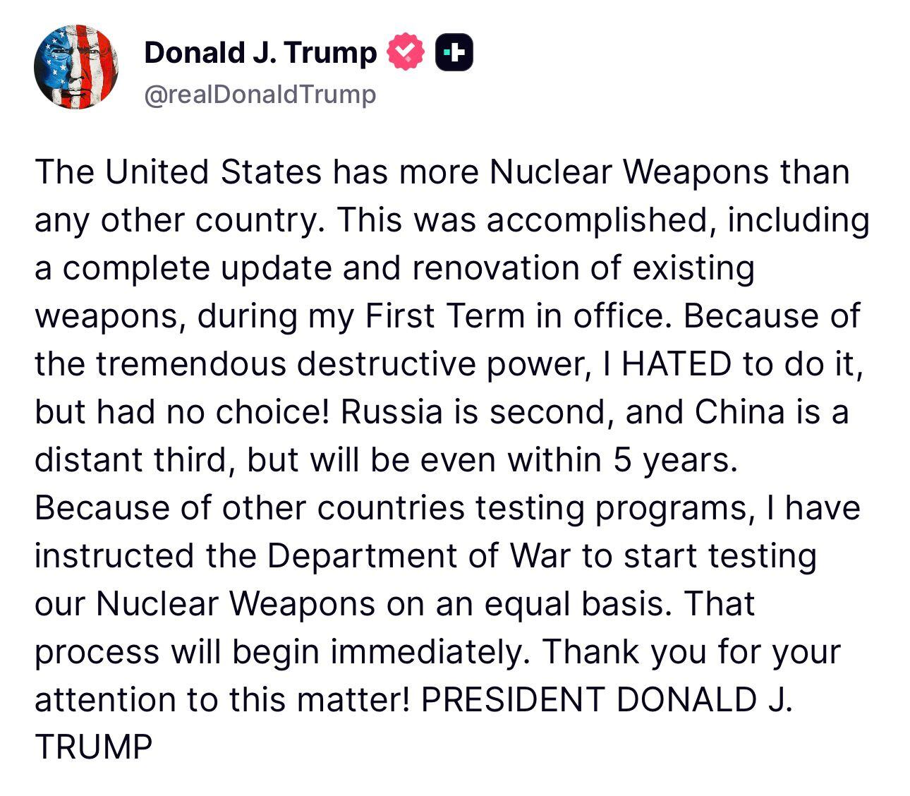 Mensaje emitido por Donald Trump