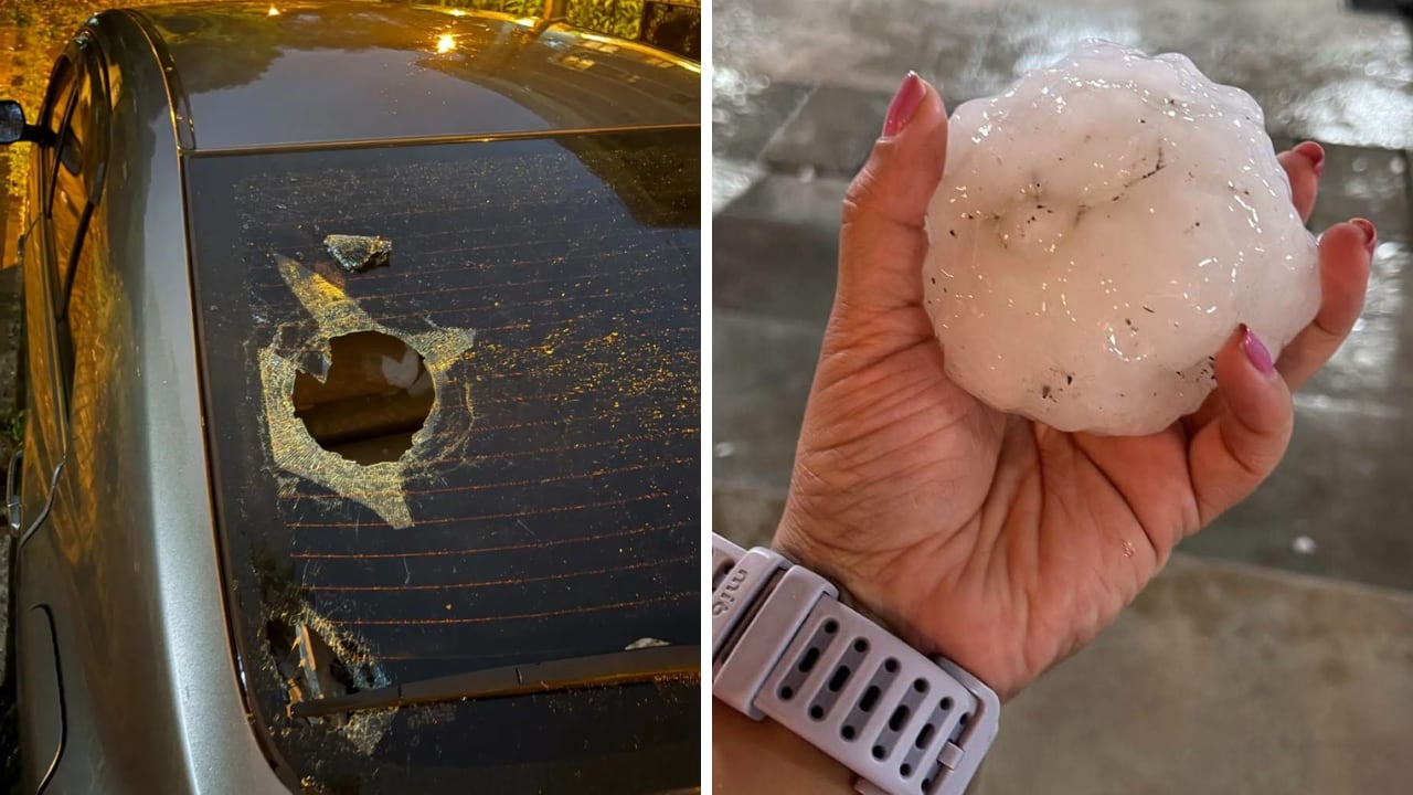 El gran tamaño de las piedras de hielo dejó vehículos con daños tras la tormenta.