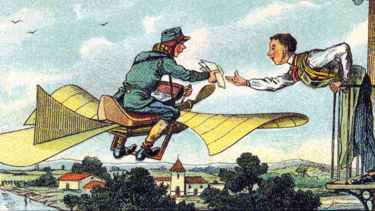 'El cartero rural' (1899), tarjeta postal ilustrada de la serie 'Francia en el siglo XIX' de Jean-Marc Côté.