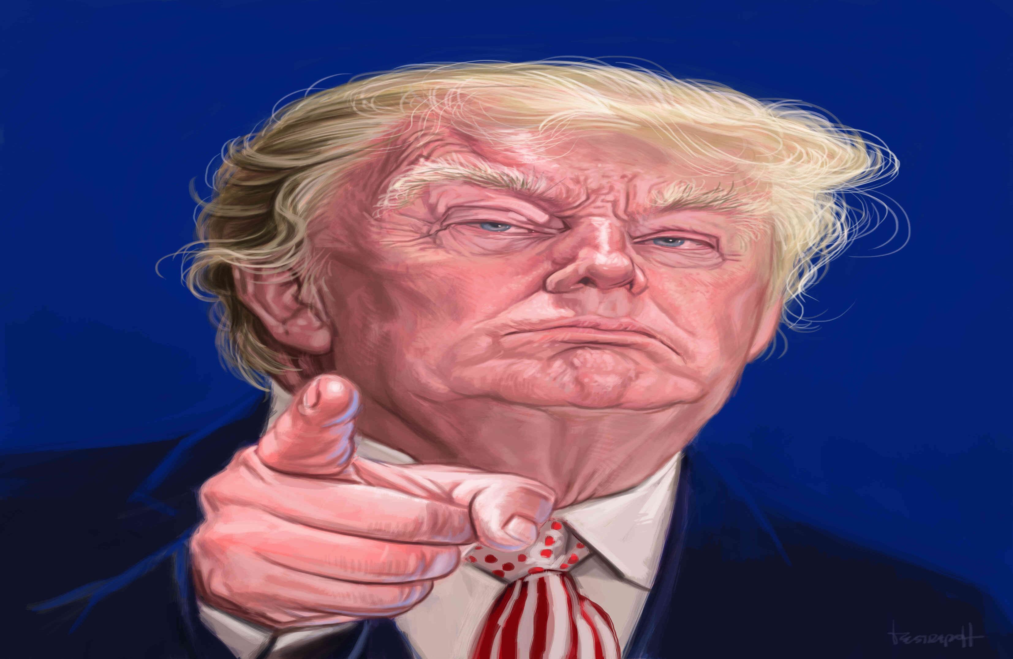 El presidente estadounidense, Donald Trump, asumió el cargo el 20 de enero con una larga lista de promesas para sus primeros 100 días. Ilustración: Jorge Restrepo