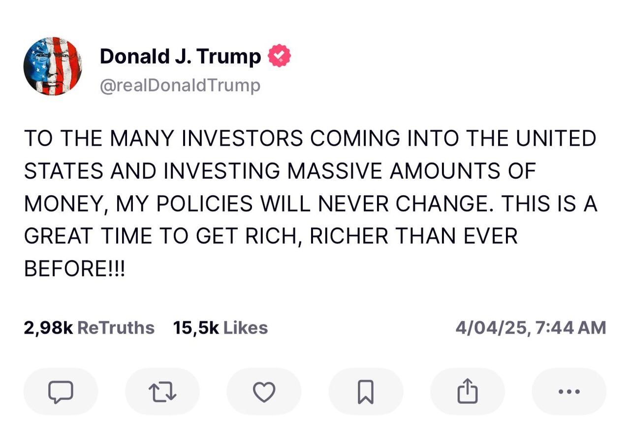 Mensaje de Donald Trump en su red social