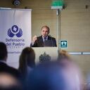 Defensor del Pueblo, Carlos Camargo en el foro 'La justicia restaurativa: hacia un nuevo paradigma de justicia', organizado por la Defensoría del Pueblo y la Universidad Javeriana.