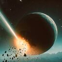 Ilustración de un asteroide que choca contra la Luna.