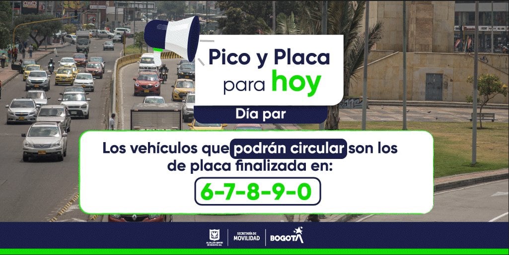Pico y placa para el 10 de enero en Bogotá.