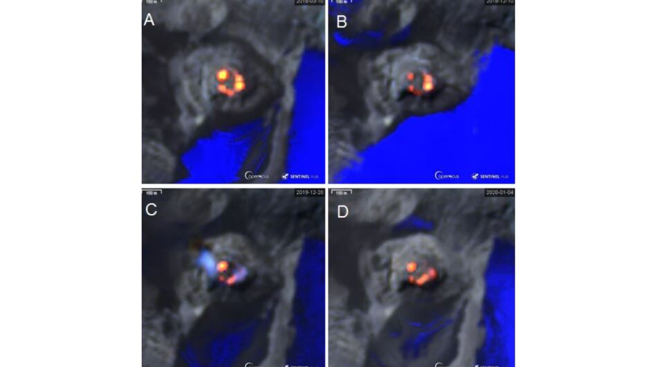 Imágenes térmicas  del cráter Arenas del volcán Nevado del Ruiz.
