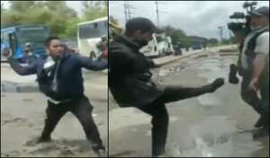 Sujetos agredieron a un equipo periodístico de CityTv que cubría el accidente del bus escolar que se volcó en el norte de Bogotá.