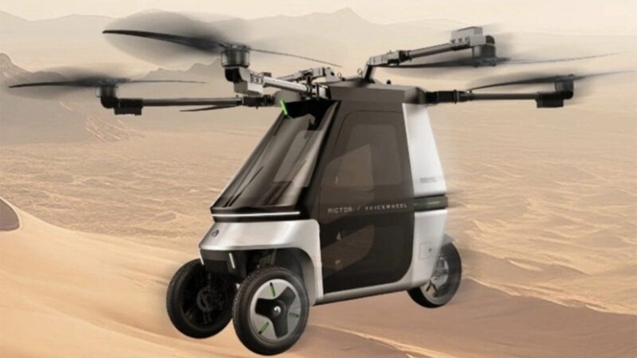 La Skyrider X6 fue puesta en preventa en China. Esta moto voladora tiene autonomía de vuelo de 20 minutos.