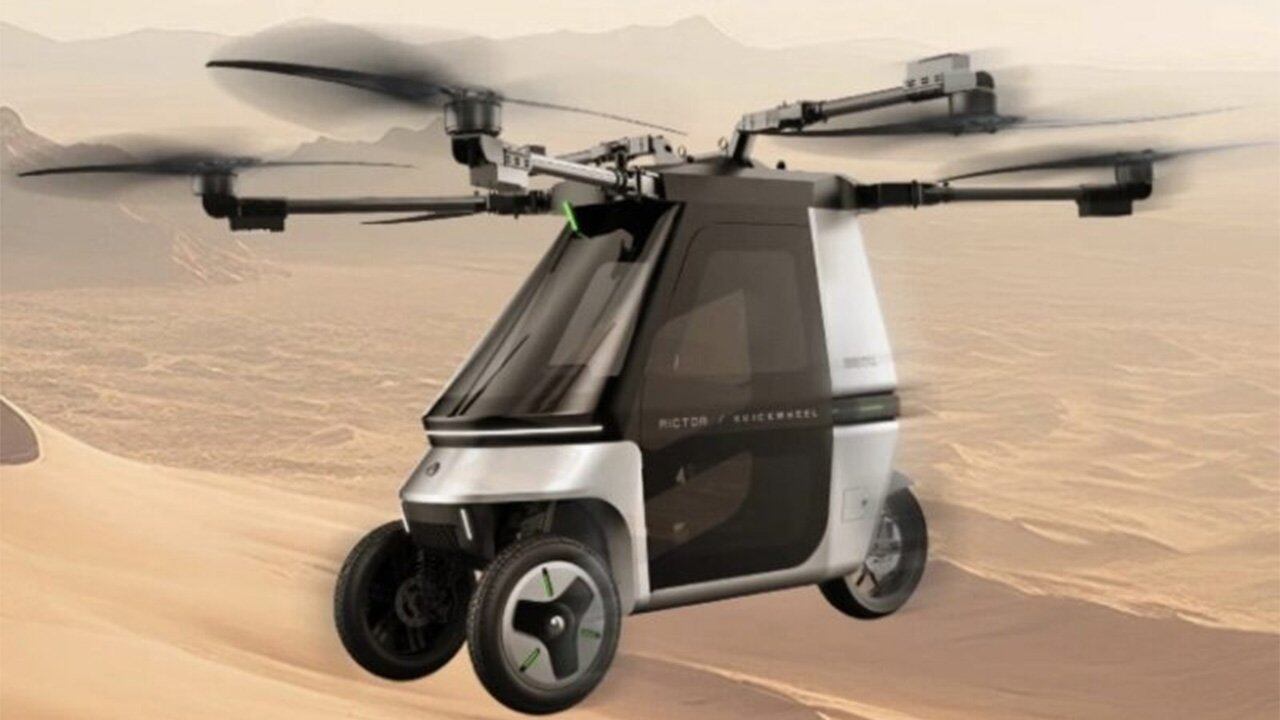 La Skyrider X6 fue puesta en preventa en China. Esta moto voladora tiene autonomía de vuelo de 20 minutos.