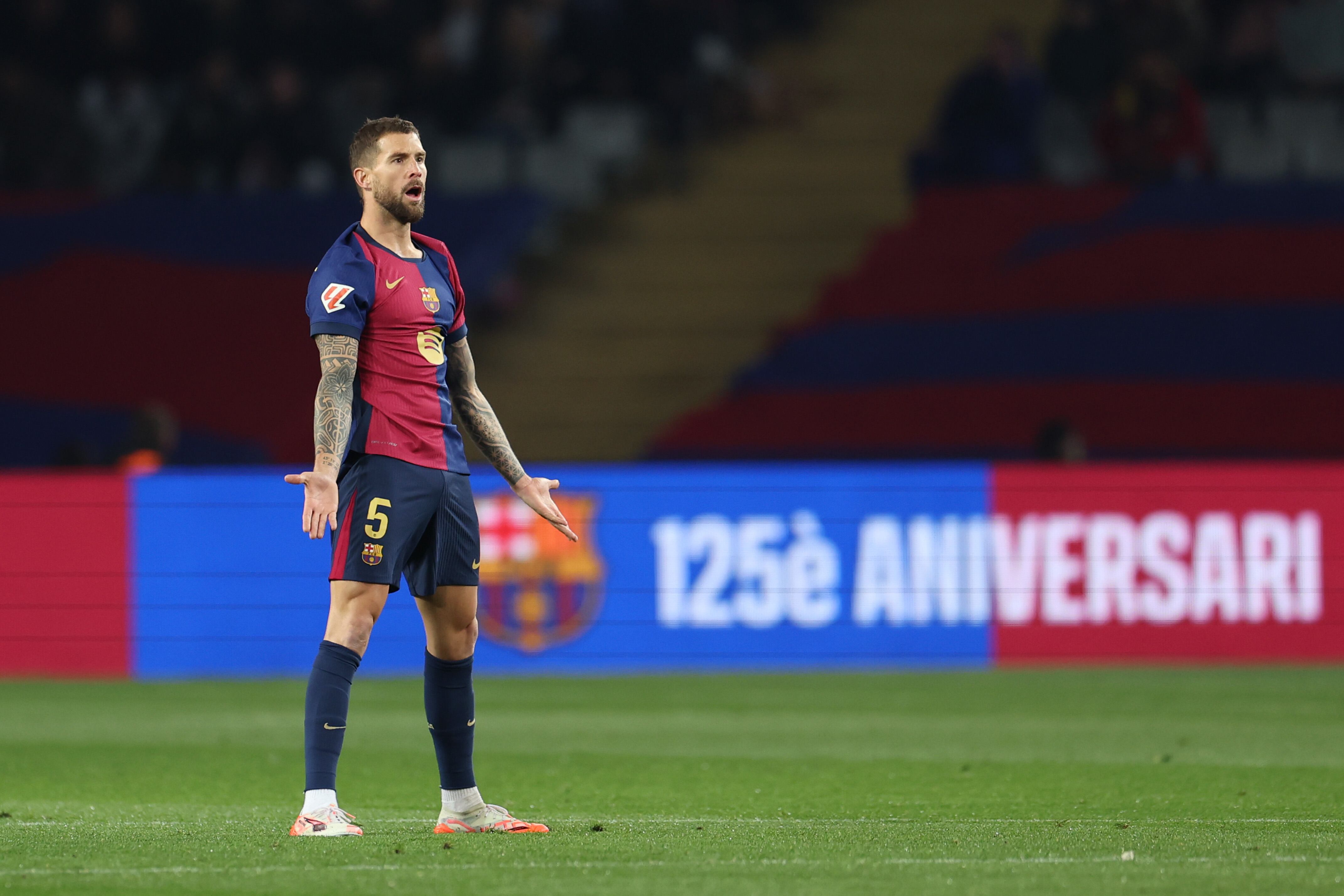 BARCELONA, SPAIN - FEBRUARY 17: Inigo Martinez of FC Barcelona  during the LaLiga EA Sports  match between FC Barcelona v Rayo Vallecano at the Lluis Companys Olympic Stadium on February 17, 2025 in Barcelona Spain (Photo by Judit Cartiel/Soccrates/Getty Images)