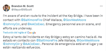 El alcalde se refirió al accidente a través de la red social X.