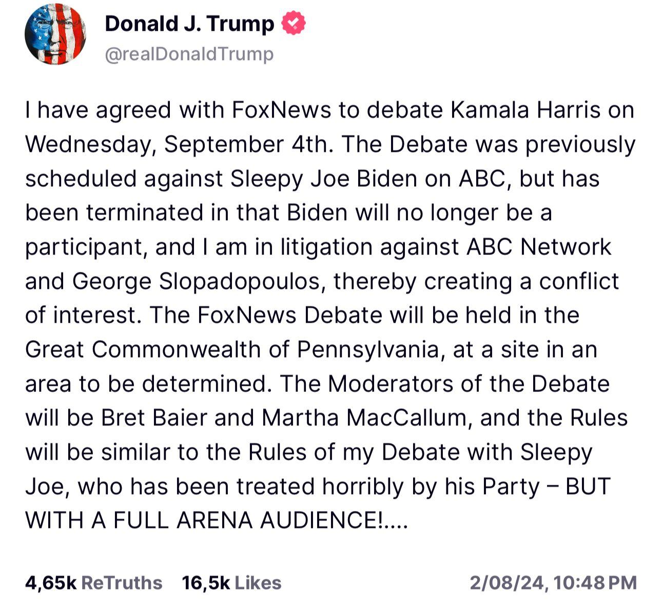 Esta es la publicación del exmandatario estadounidense en su red social