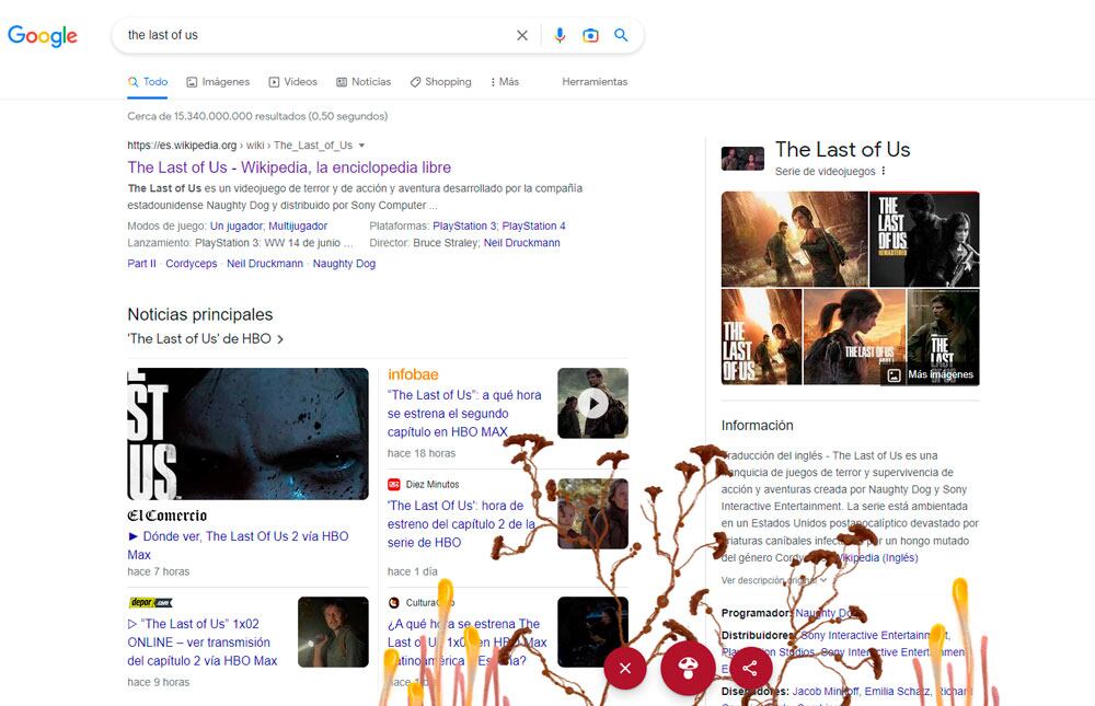 Google imita la infección del hongo de The Last of US en su buscador.