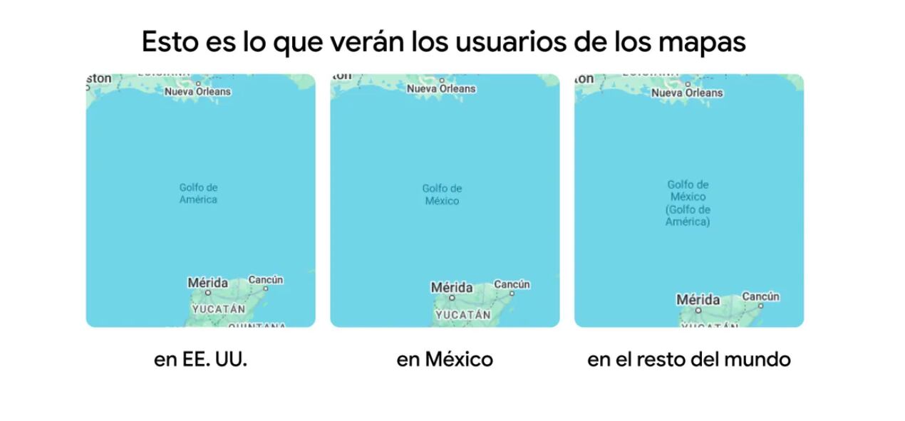 El cambio como señala Google, solo afecta a los usuarios en EE. UU., quienes verán “Golfo de América”, mientras que en México se mantendrá “Golfo de México”.