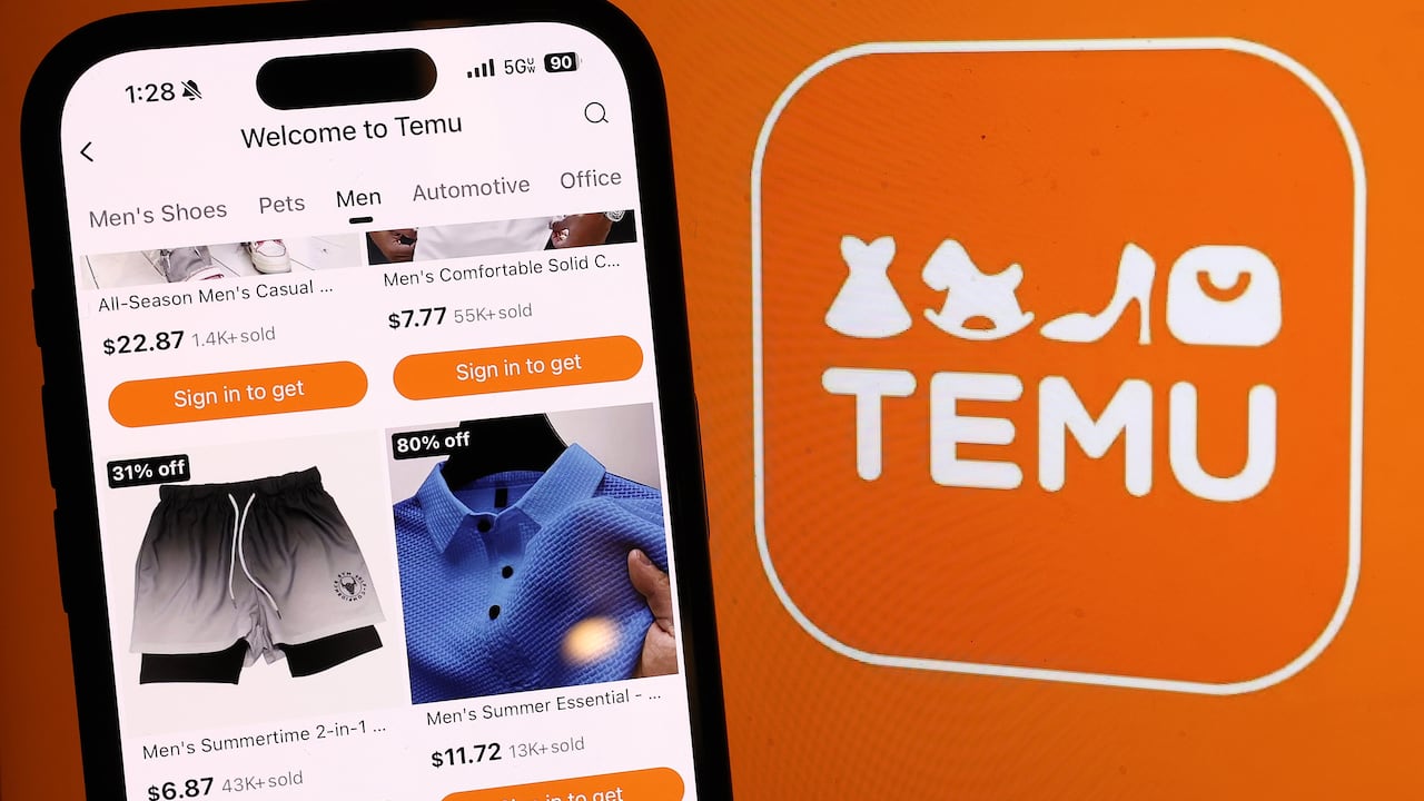 SAN ANSELMO, CALIFORNIA - FEBRUARY 26: In this photo illustration, the Temu logo is displayed on a laptop on February 26, 2024 in San Anselmo, California. The Chinese online marketplace app is gaining popularity in the United States. (Photo Illustration by Justin Sullivan/Getty Images)