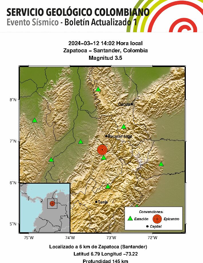 Temblor en Santander este 12 de marzo