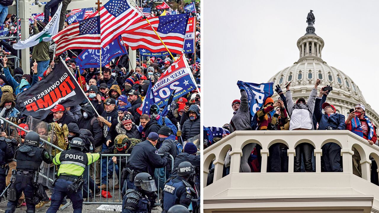 Decenas de miles de partidarios de Trump llegaron a Washington, portando insignias republicanas y hasta banderas confederadas. Durante la sesión para validar la victoria de Biden lograron tomarse el Capitolio.