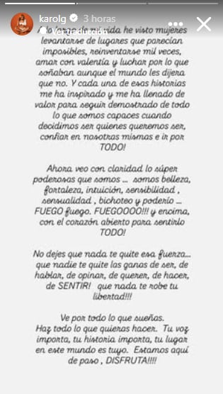 Karol G dejó mensaje por el Día Internacional de la Mujer