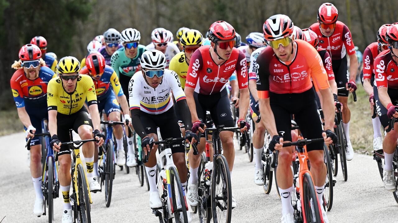 LA MOLINA, SPAIN - MARCH 26: (L-R) Egan Bernal of Colombia and Team INEOS Grenadiers and Jonas Gregaard of Denmark and Team Lotto Dstny compete during the 104th Volta Ciclista a Catalunya 2025, Stage 3 a 218.6km stage from Viladecans The Style Outlets to La Molina 1692m / #UCIWT / on March 26, 2025 in La Molina, Spain. (Photo by Szymon Gruchalski/Getty Images)