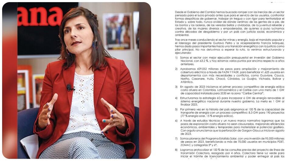 La ministra Irene Vélez y su carta de renuncia.